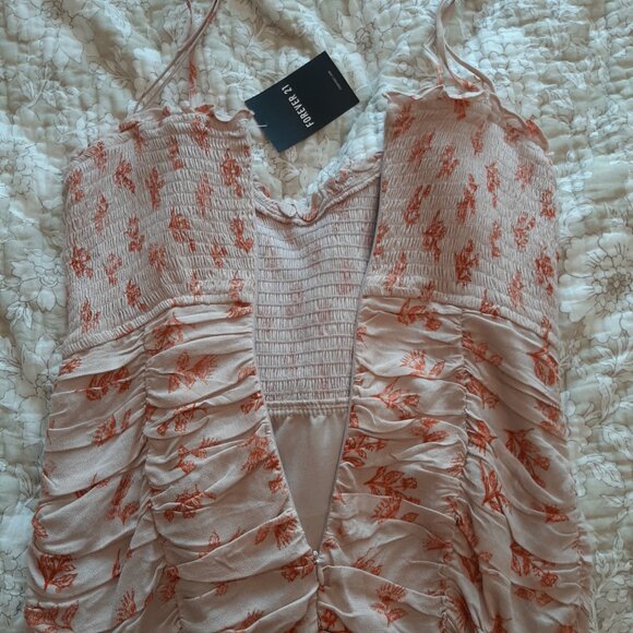 FOREVER 21 Pink Floral Fitted Sweetheart Sleeveless Smocked Mini Dress - Size XS - Picture 11 of 11